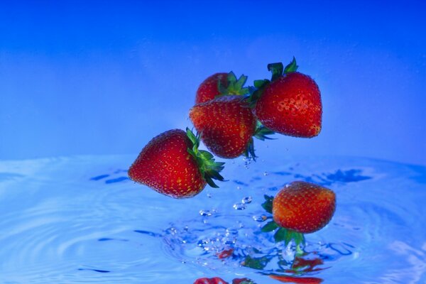 Fresas sobre el agua