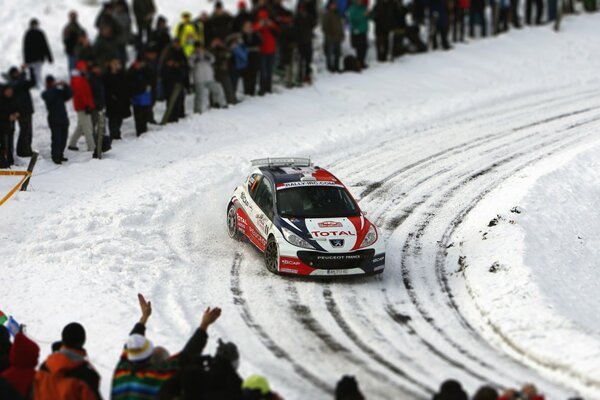 Rally in winter, a sharp turn, the audience