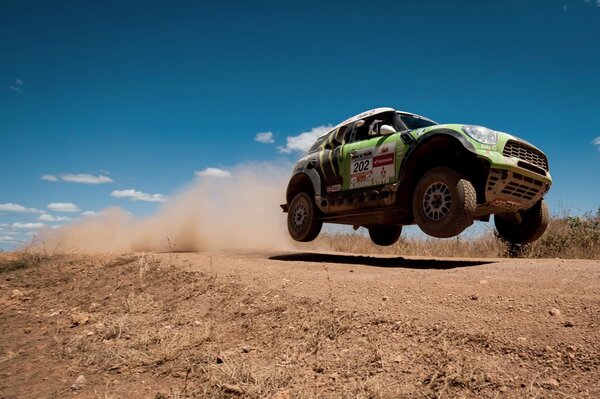 Minicuper flying at speed in the desert