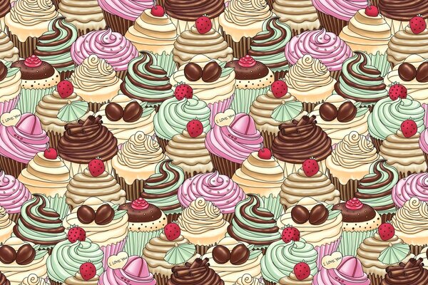 Illustration multicolored cupcakes in the form of a pattern