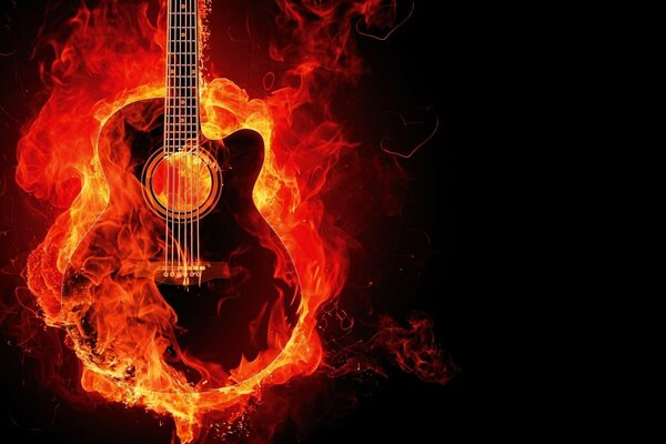 Infernally enchanting chords of a flaming guitar