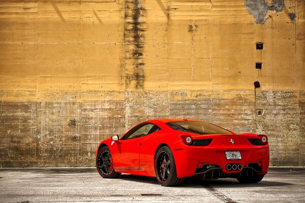 Red ferrari italy, rear view reflection