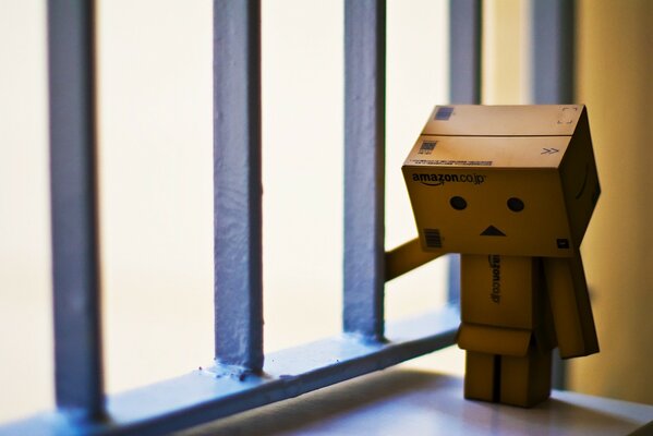 Lonely danbo is sad behind bars