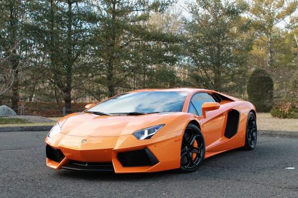 Orange Lamborghini schwarze Felgen