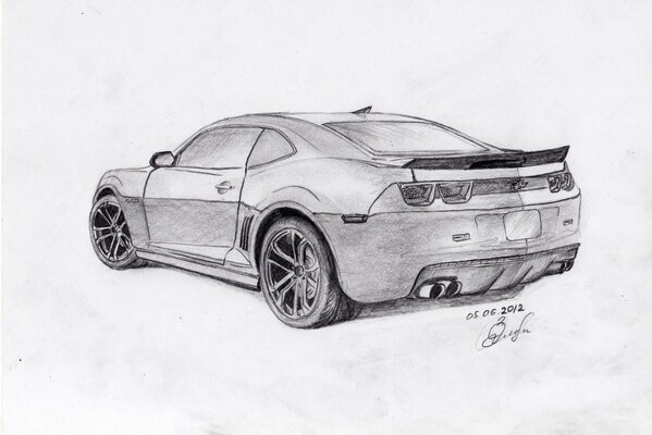 Dibujo a lápiz de un chevrolet camaro