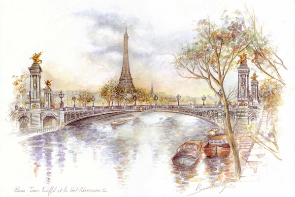 Hermosa pintura de parid con la torre Eiffel