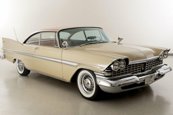 Beige Retro car of 1959 in the museum