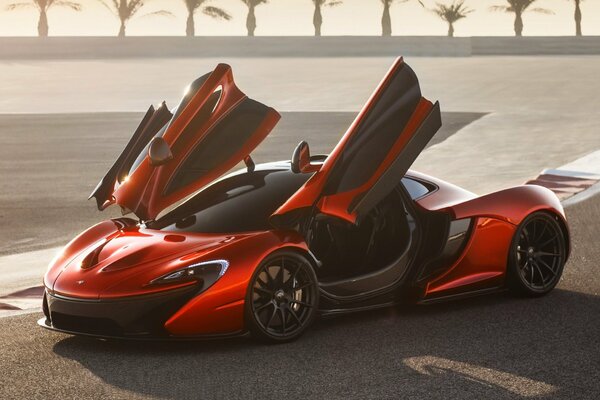 Red McLaren P1 Supercar with open doors