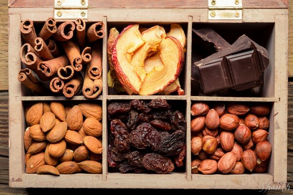 Boîte de fruits secs au chocolat aux amandes