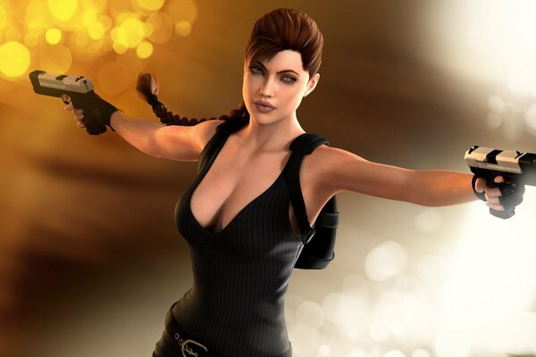 Hand-drawn lara Croft in 3d with pistols