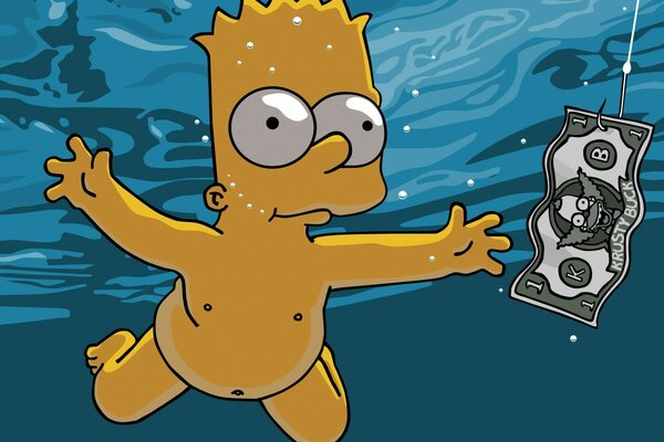 Bart Simpson swims for the bill