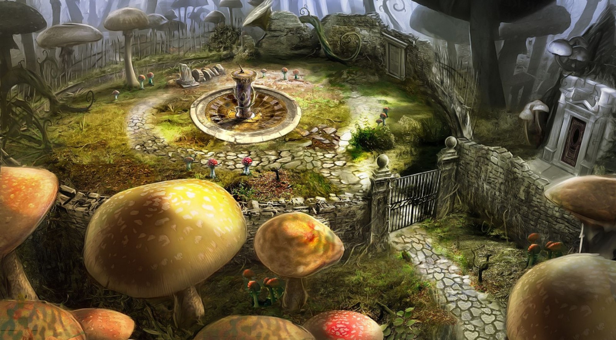 alice in wonderland tim burton flower gates mushroom