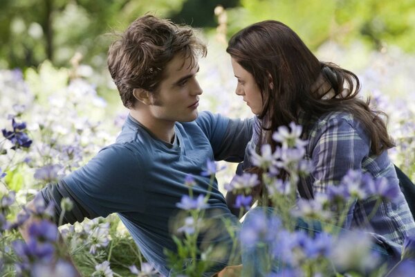 Scena in una radura con bella ed Edward della saga di Twilight. Eclissi