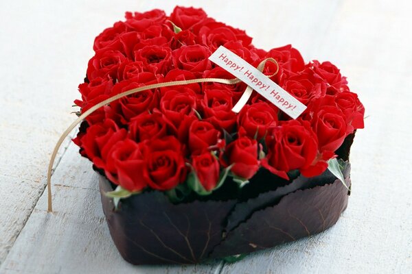 Red roses in the shape of a heart bouquet