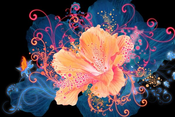 Graphic flower in neon glow