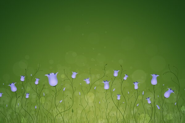 Modest blue flowers on a green background