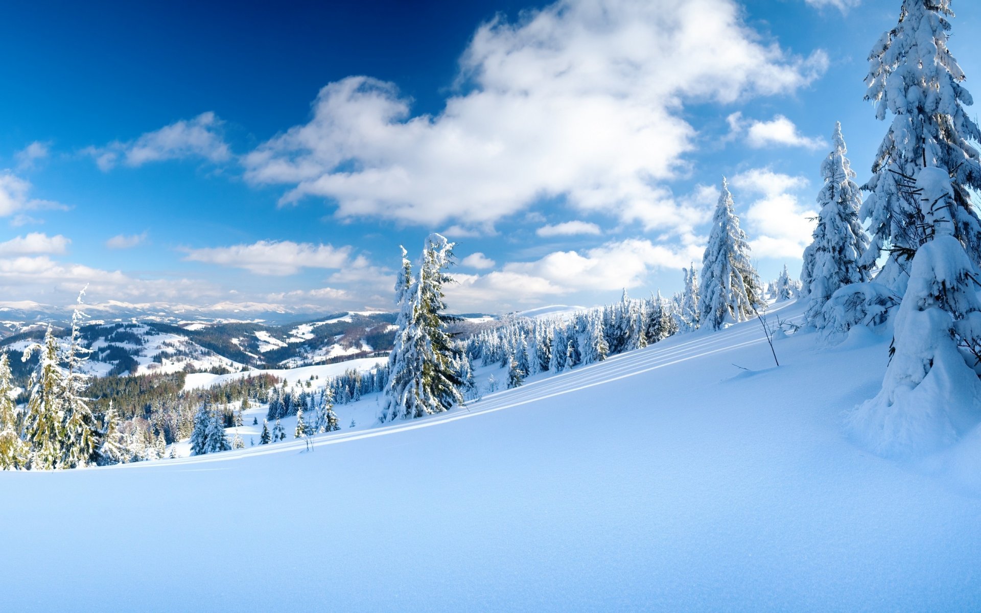 landscape slopes nature clouds snow winter tree