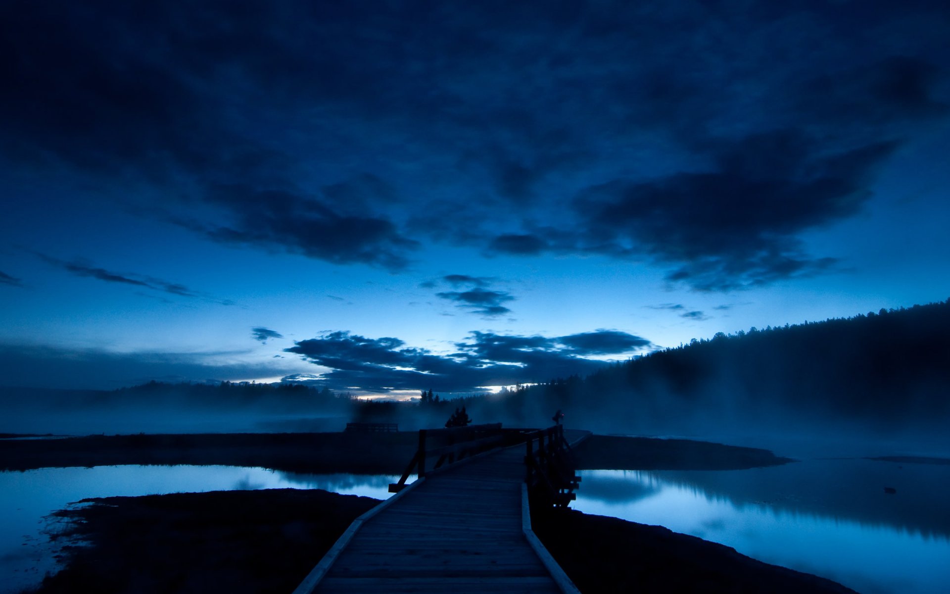 paysage nuit pont bleu ciel eau