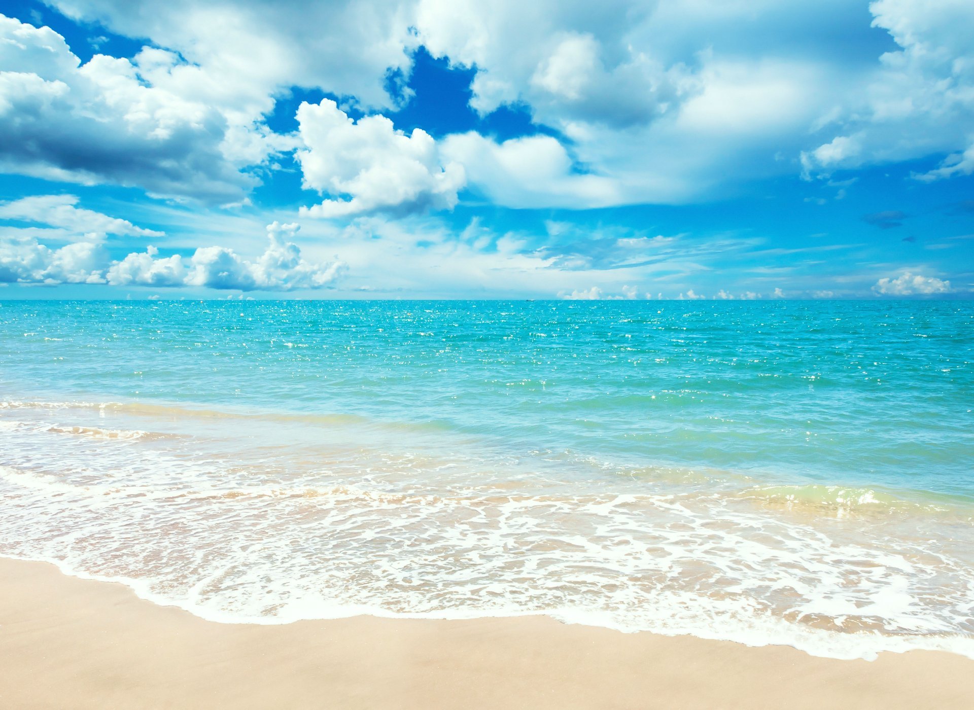 bleu marine été mer plage ciel nuages sable horizon turquoise paysage