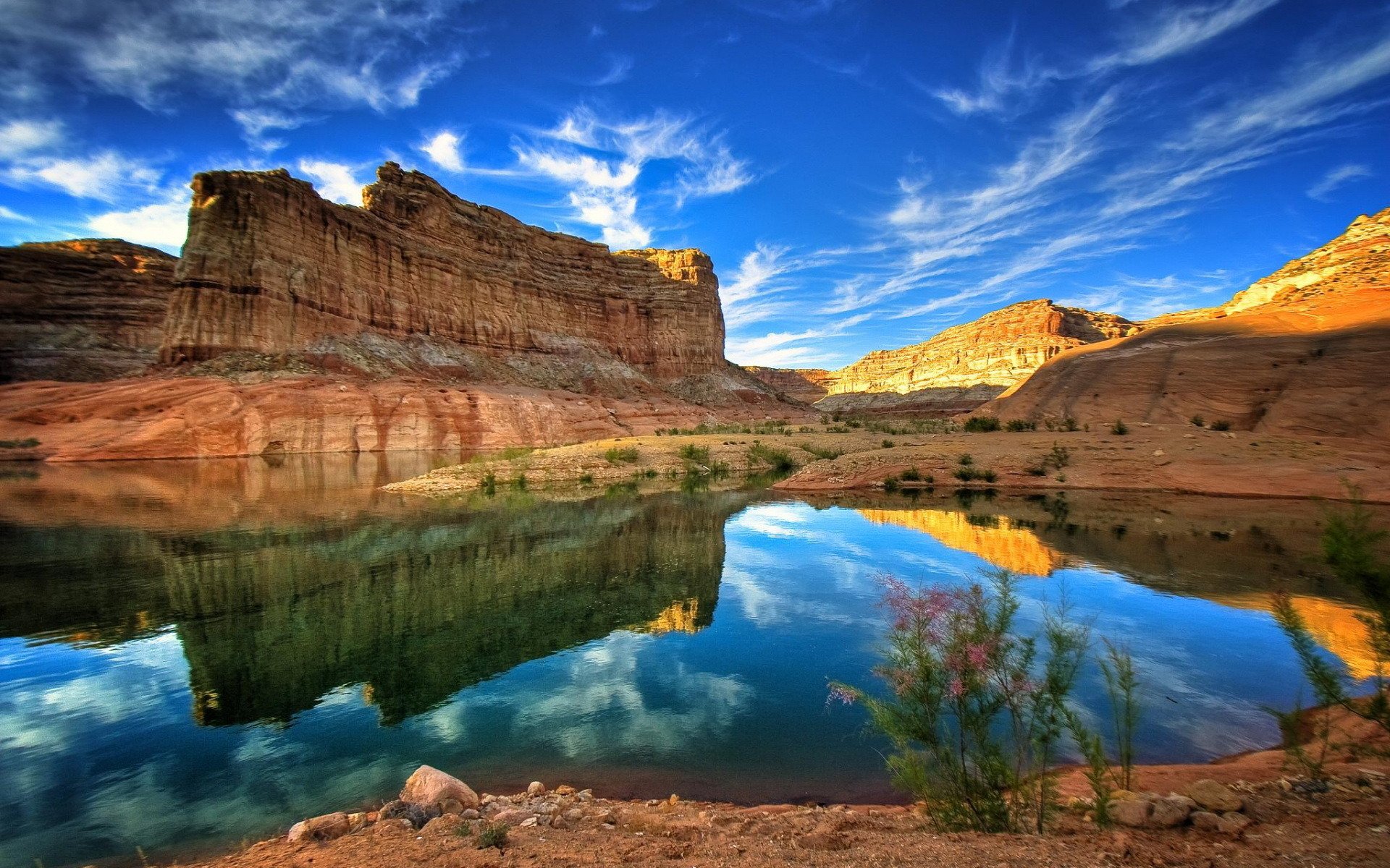 mountain lake water sky