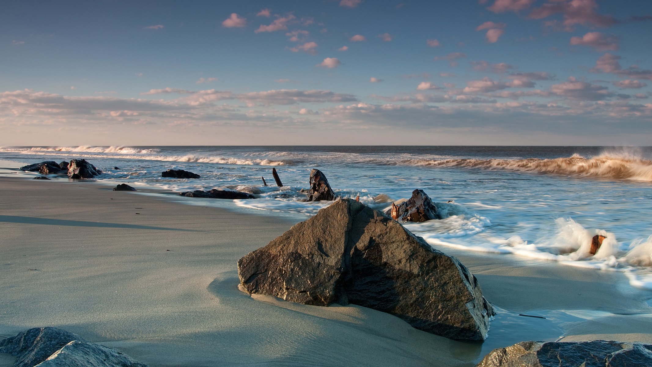 landschaften meer küste strände sand wasser ozean stein steine wind wellen welle