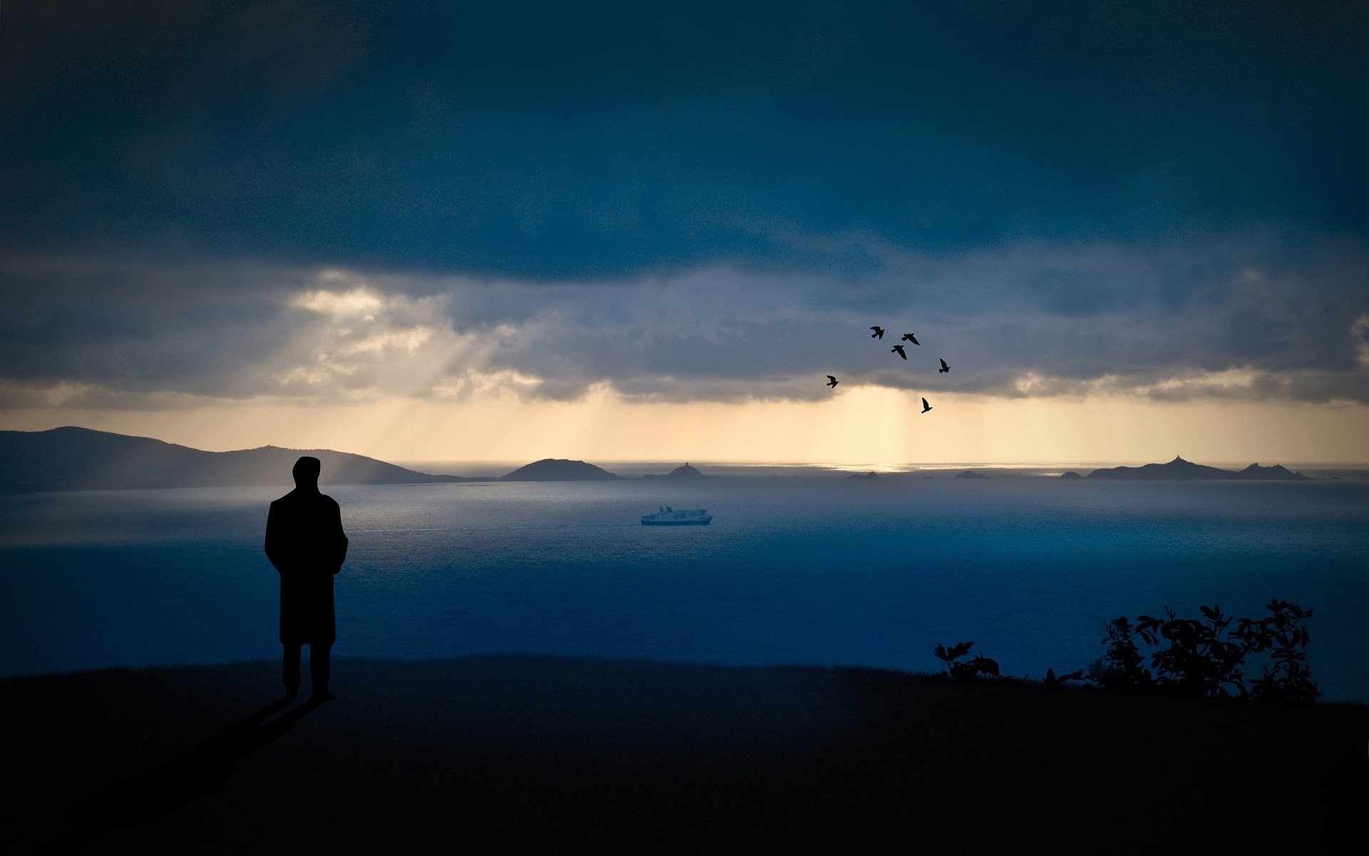 stimmung stimmung menschen mann männer jungs stil landschaft wasser felsen berge blick himmel nacht abend romantik