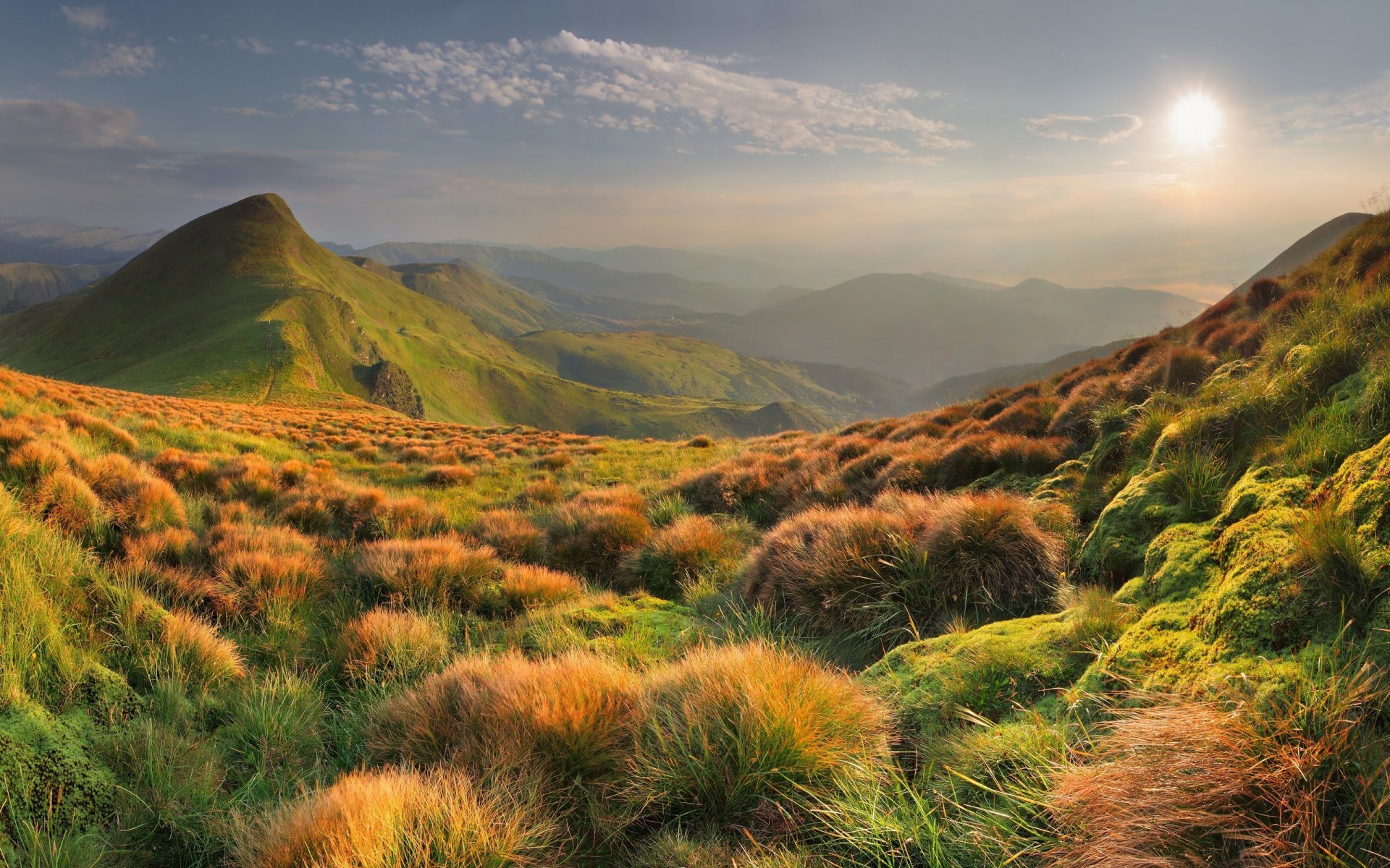 autunno luminoso sole orizzonte nuvole montagne pendio sfondi widescreen