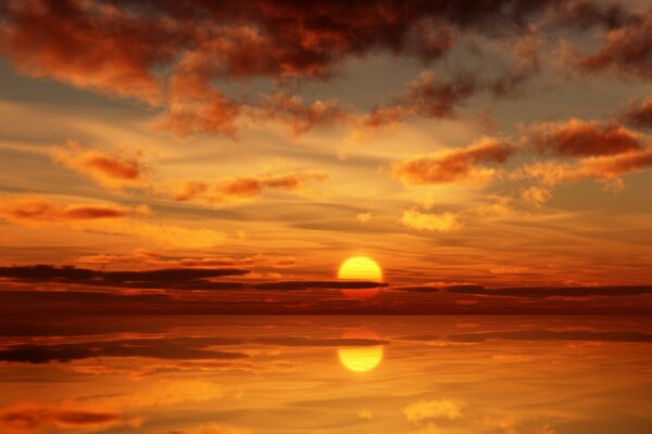 Golden sunset over the water surface