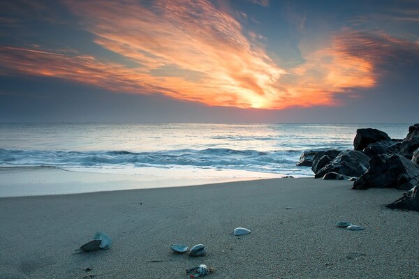 Splendido tramonto sulla costa dell oceano