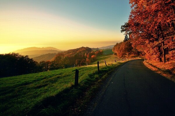 Paisaje de naturaleza otoñal al amanecer