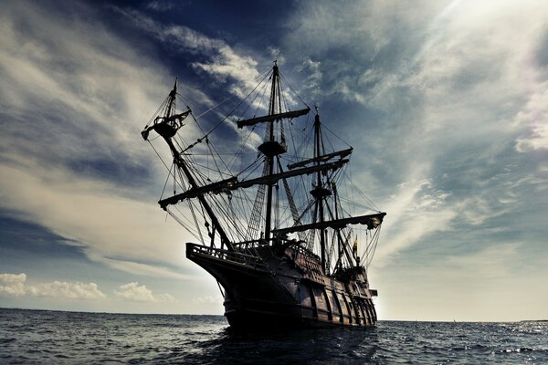 An old ship at sea