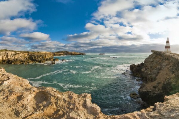 Seascape on waves and rocks