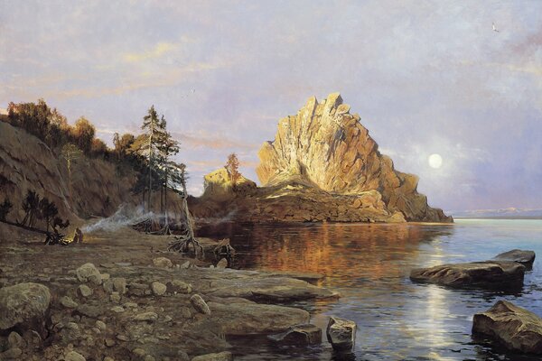 Landscape with the image of Lake Baikal