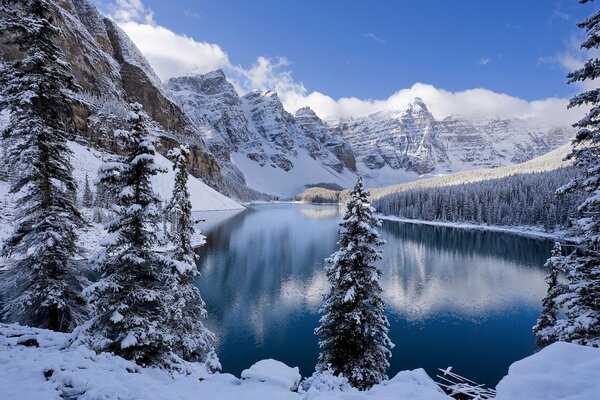 Winter landscape with mountain view