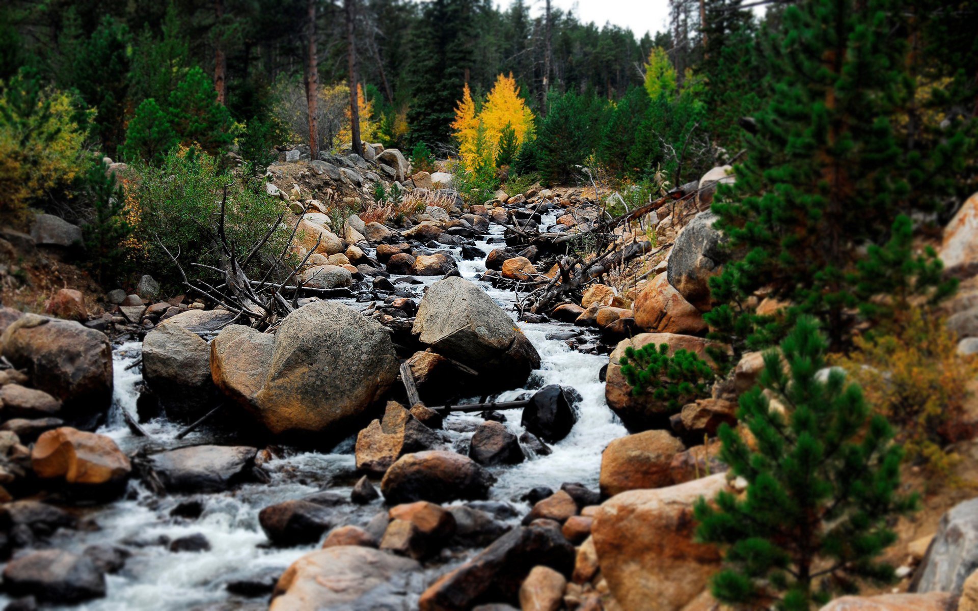 berge bach steine himmel bäume wasser strom natur landschaft