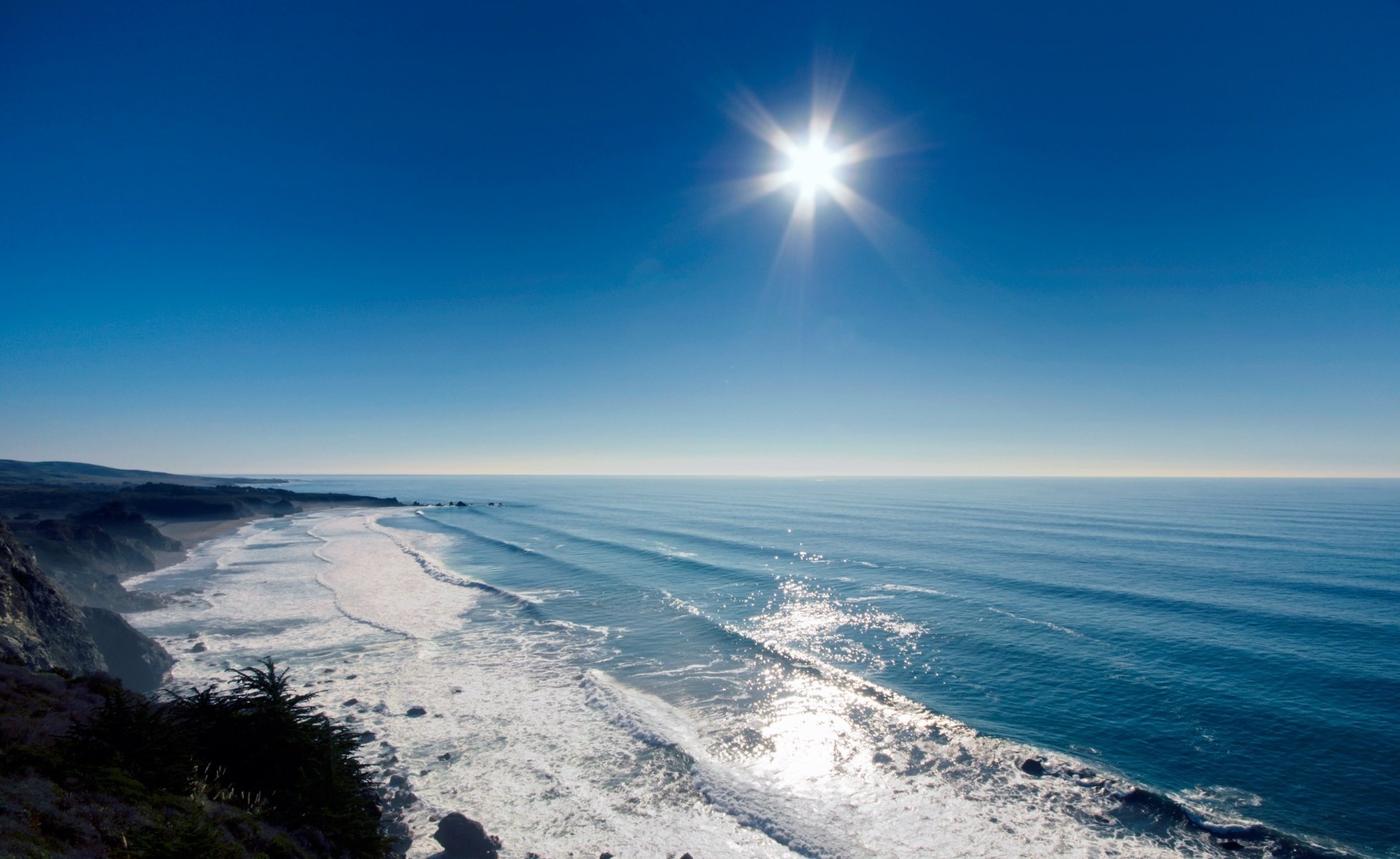 mer eau océan nature paysages herbe roches soleil lumière rayons