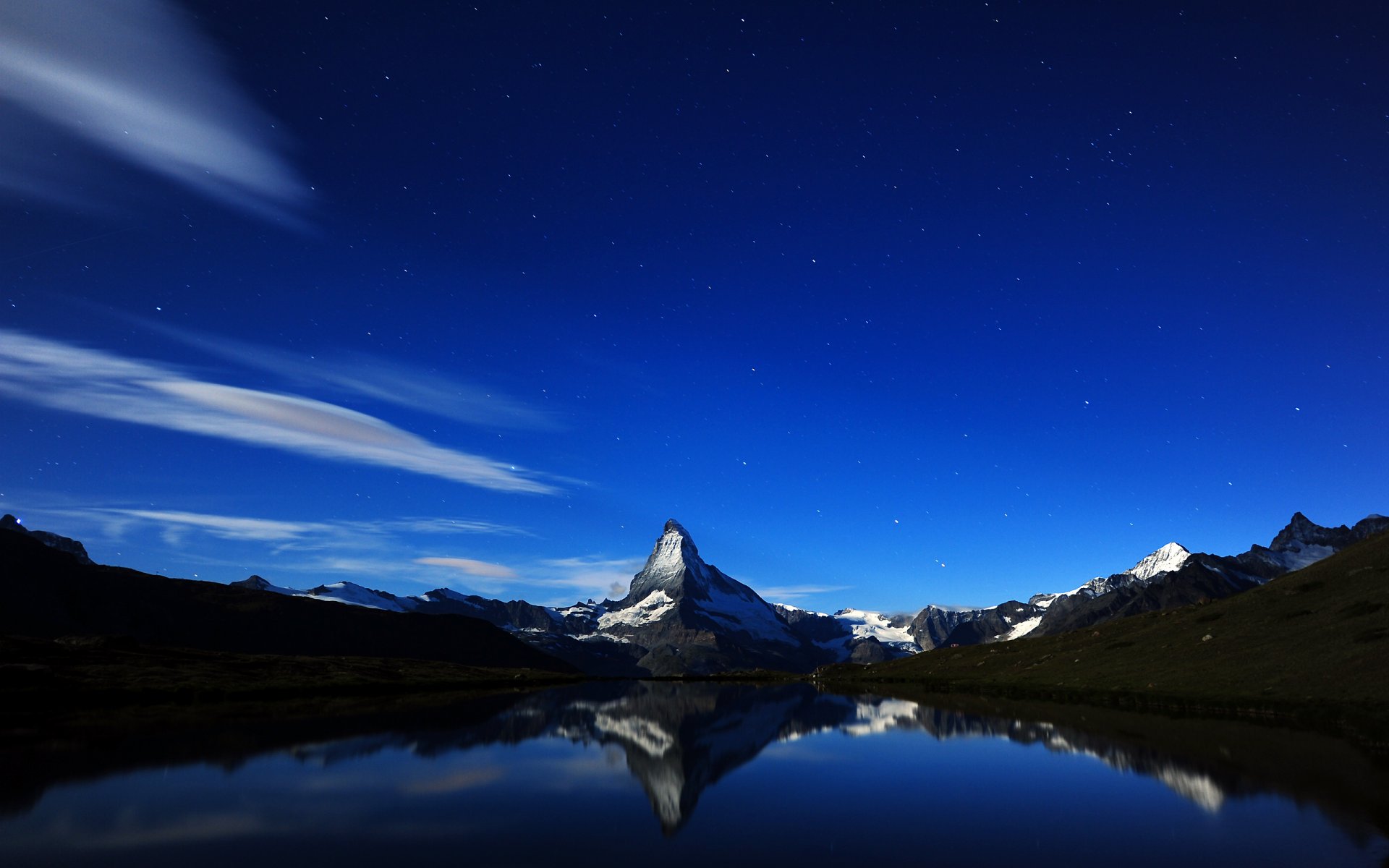 matterhorn midnight reflection szwajcaria góry noc