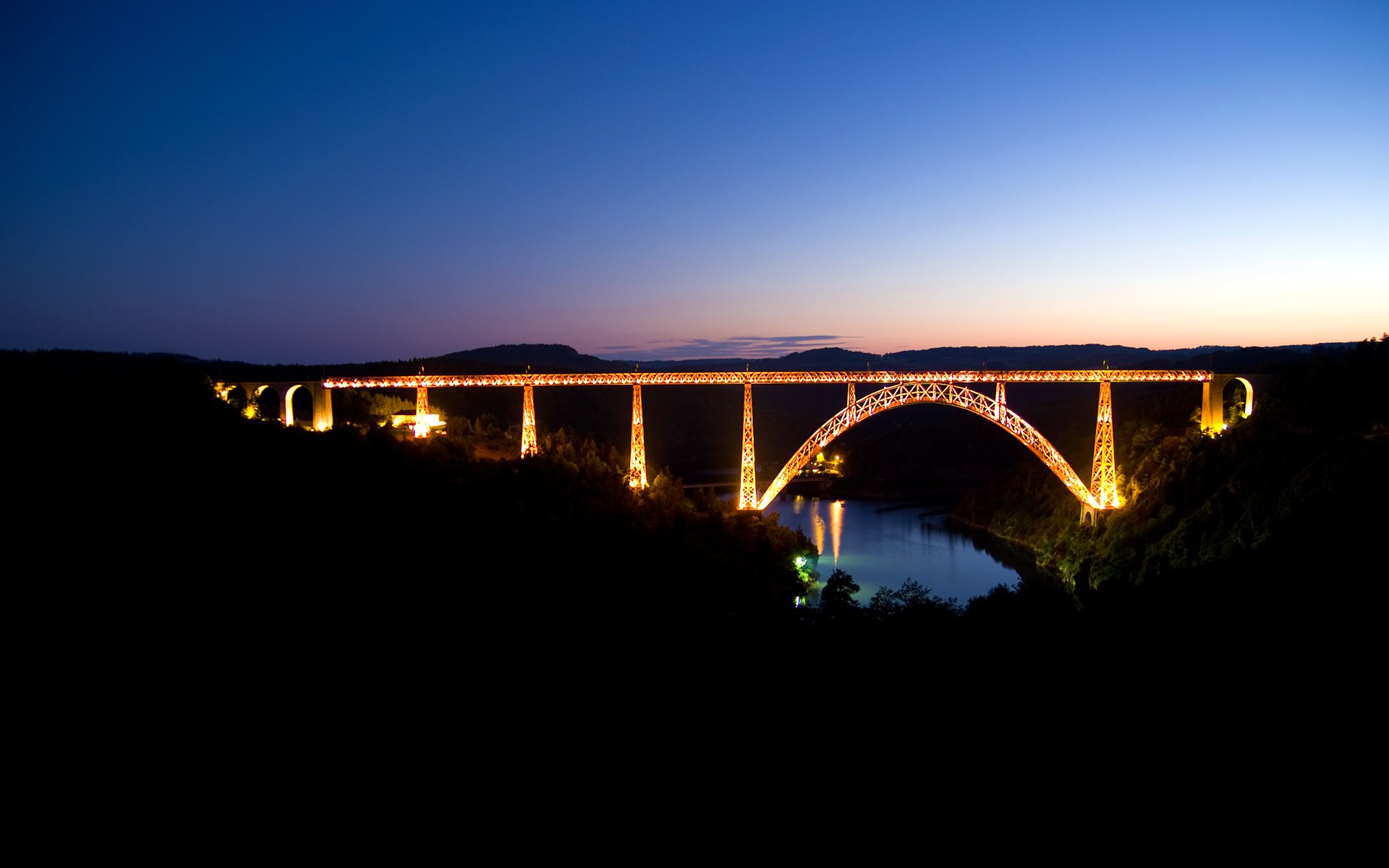 landschaft brücke nacht himmel lichter wasser fluss straße brücken ansicht naturwand fluss