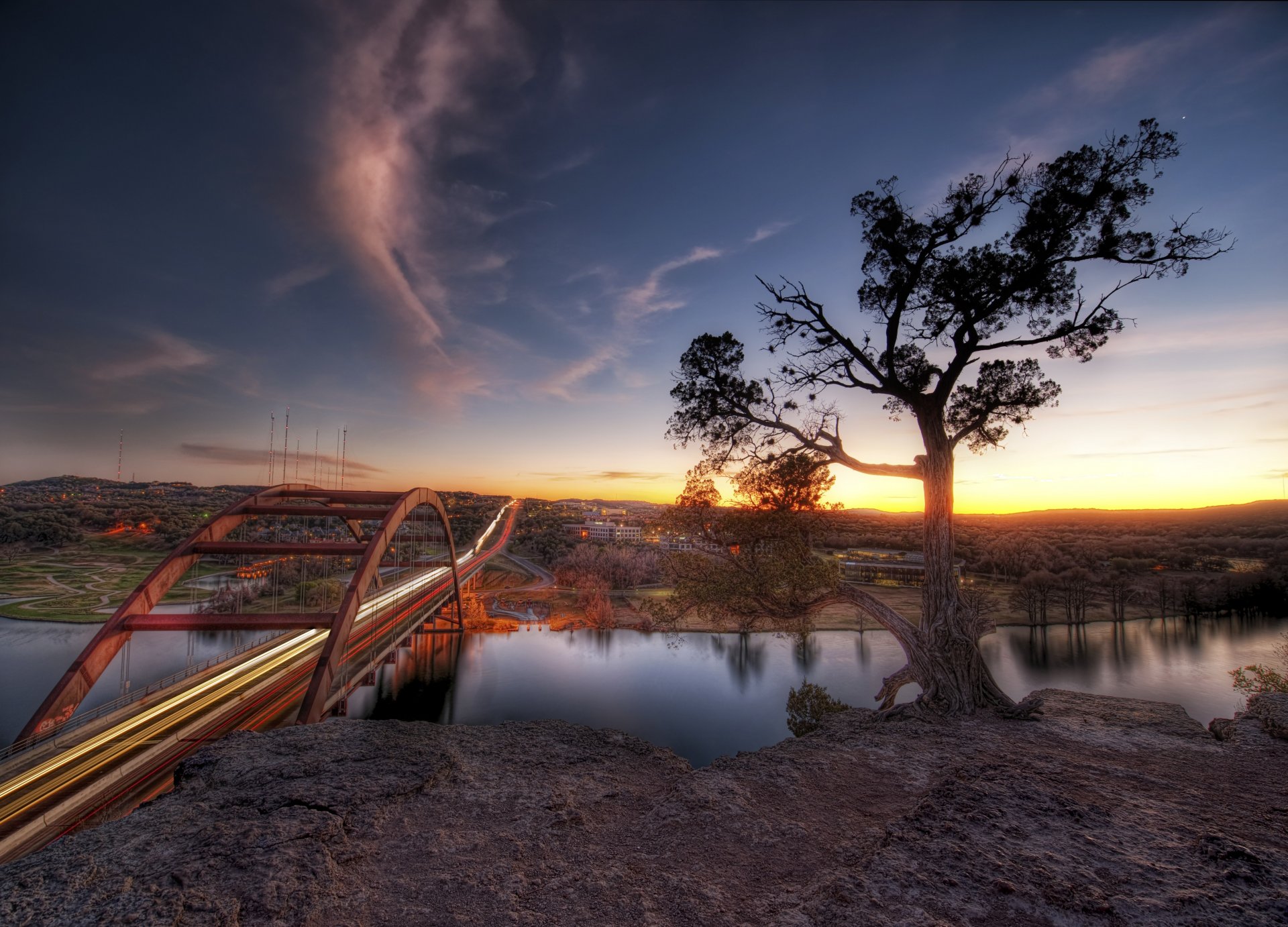 coucher de soleil austin pont rivière