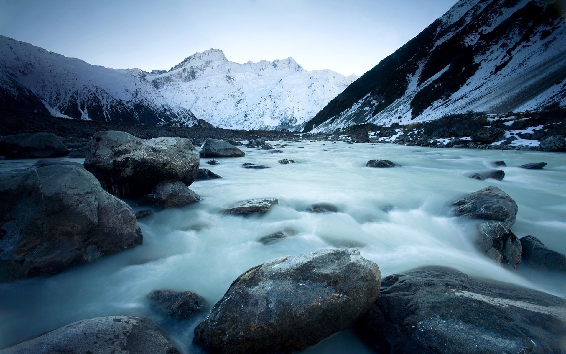 landschaft winter fluss berge