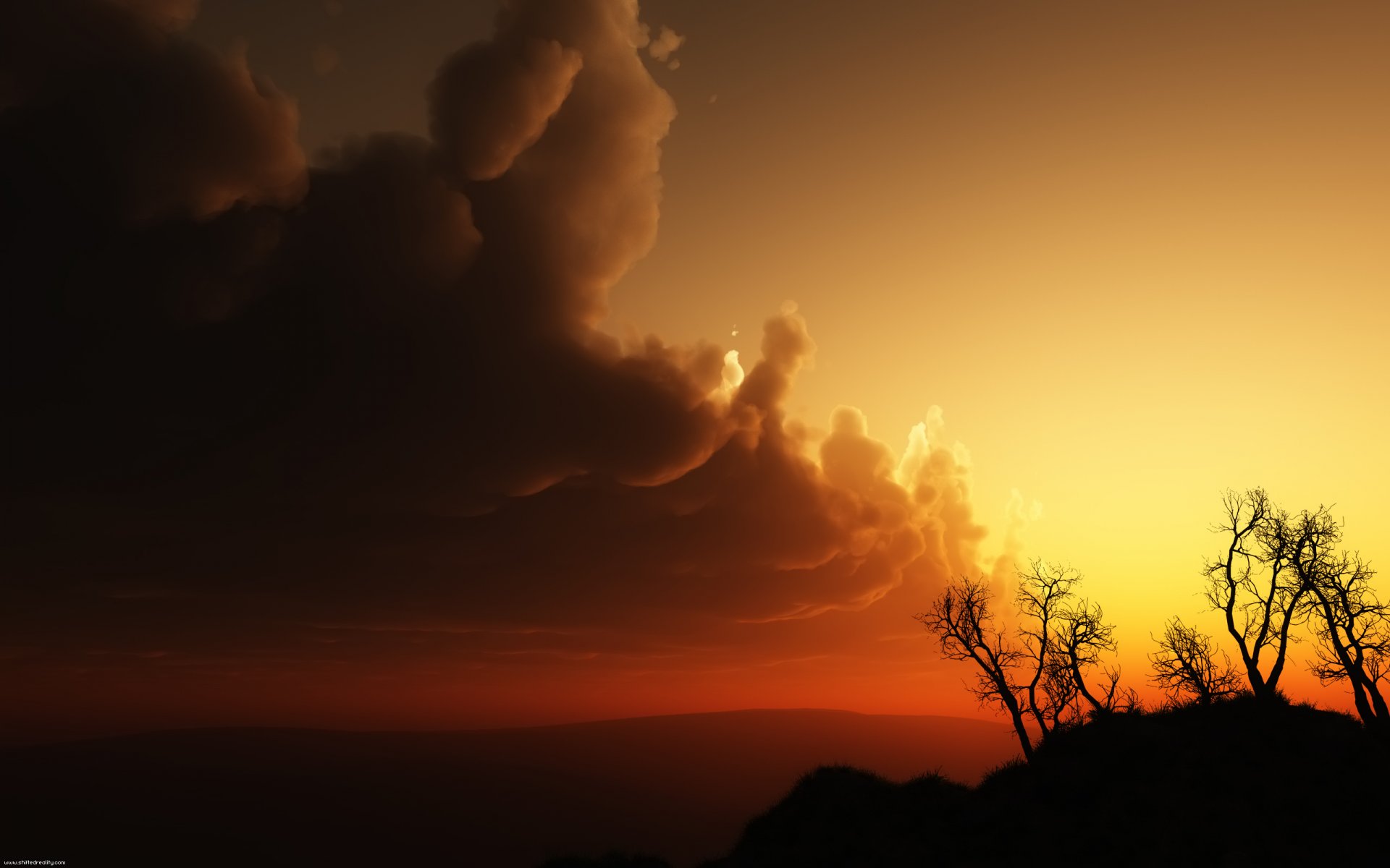 colline alberi rosso tramonto cielo blaca