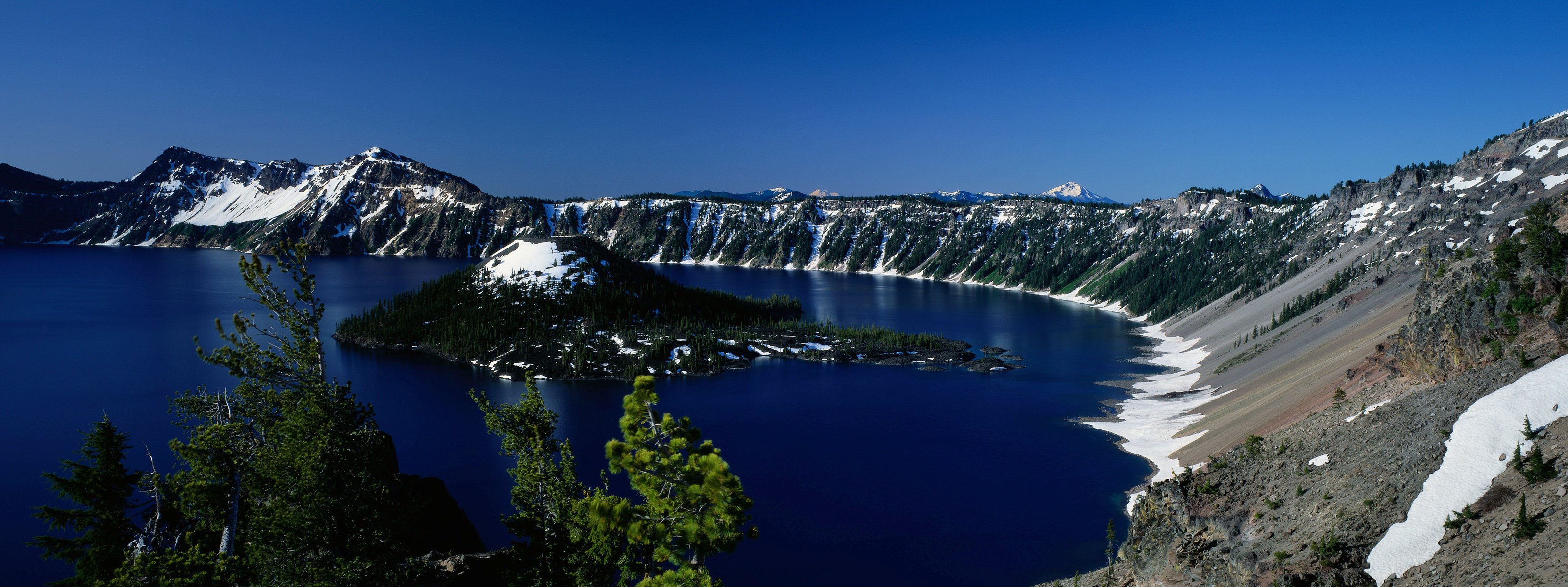 gran lago árboles cielo paisaje naturaleza doble pantalla dos monitores widescreen