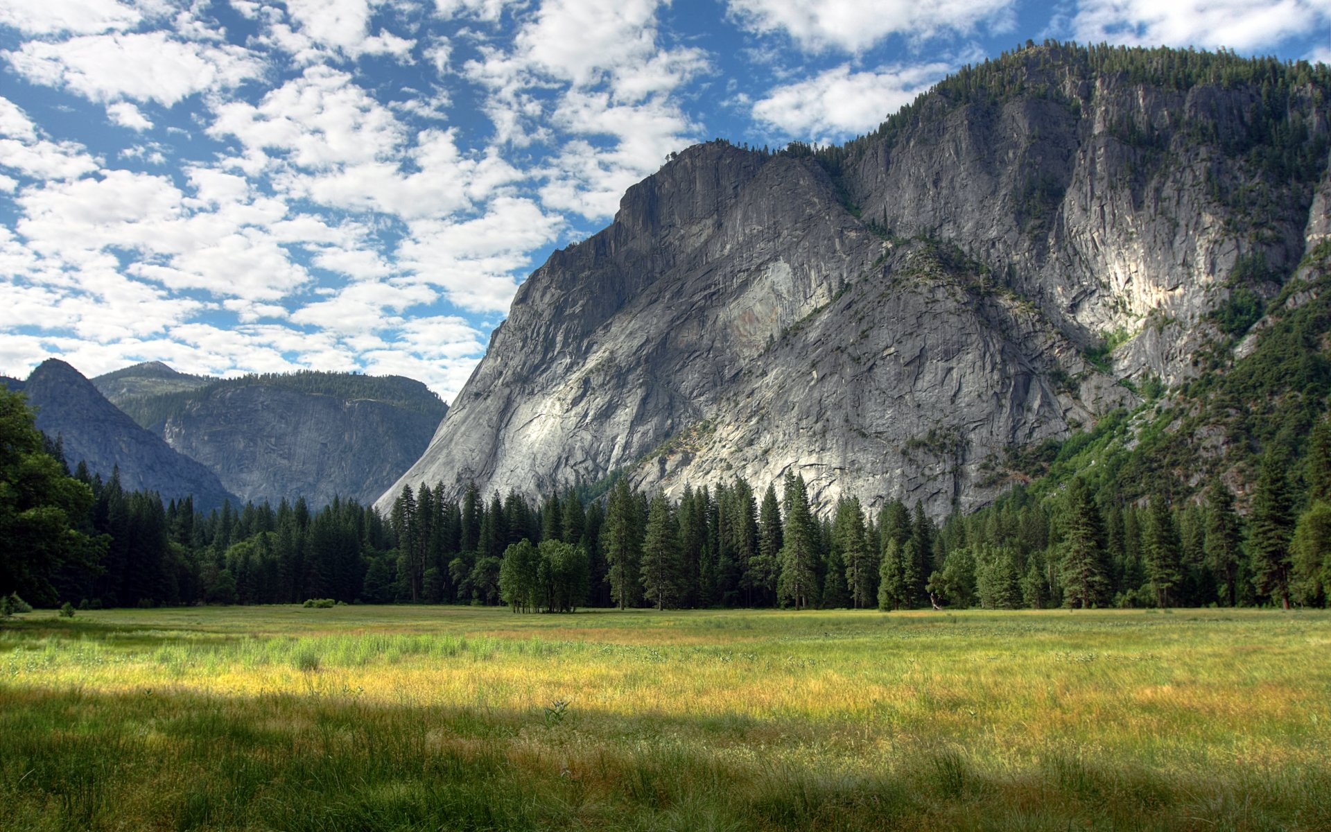 yosemite łąki chmury zielony góry drzewa skały