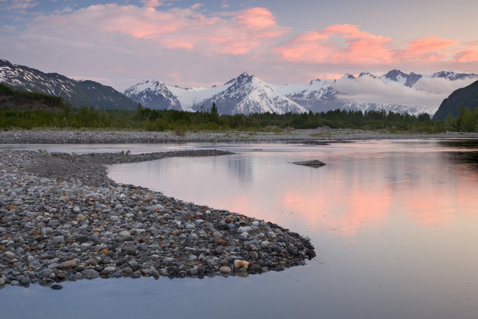 alaska natur fluss landschaft steine berge himmel wolken