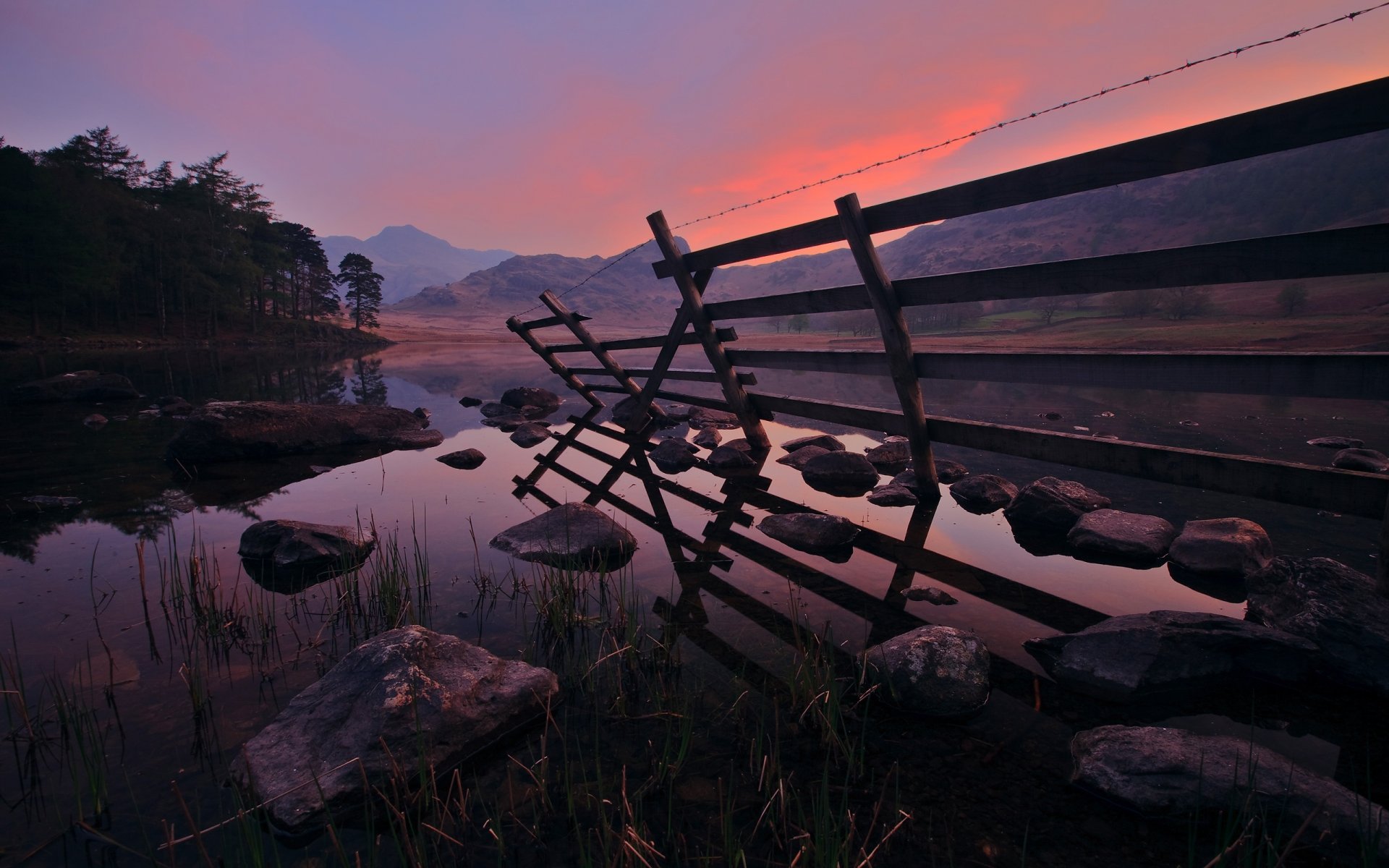 landscape river water sky rocks view evening shore mountains forest view forest trees lake