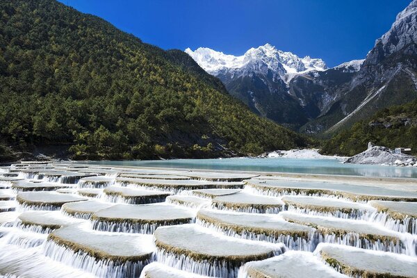 Blue sky and mountain river