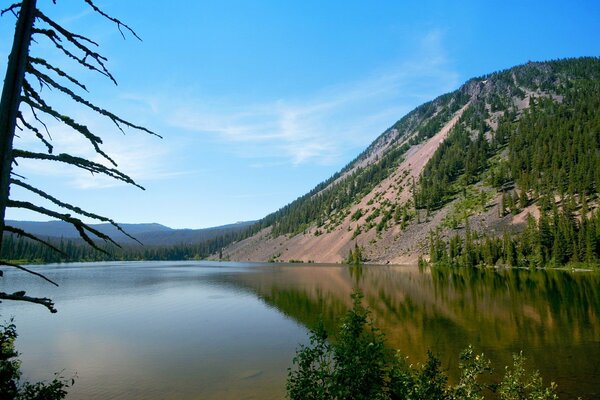 Mountain range on the background of the lake