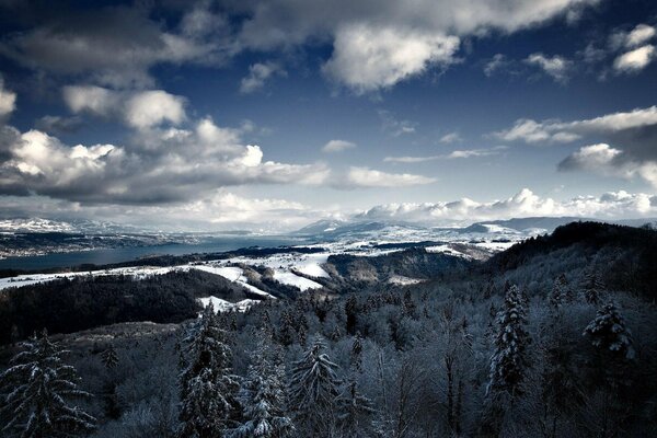 Winter mountains against the sky