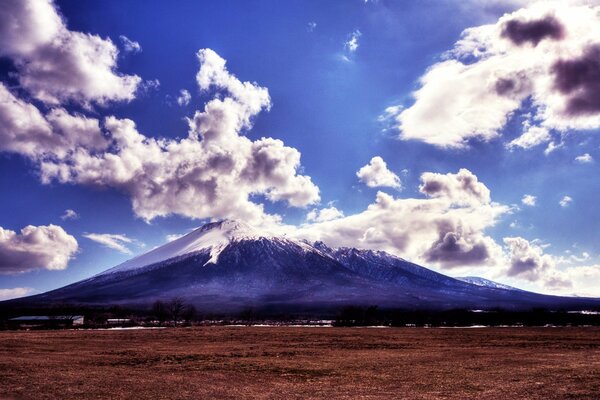 A huge mountain in the morning clouds