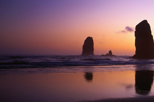 Lonely rocks in the waters of the ocean